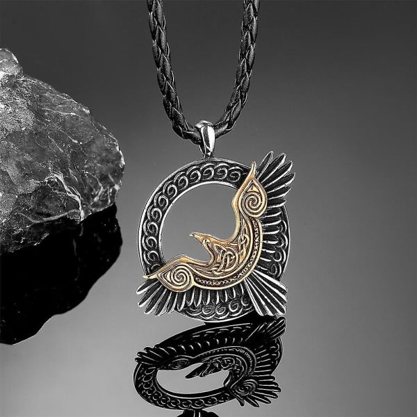 Män S Vintage Punk nordisk mytologi Flying Eagle Hänge Halsband Celtic Knot Vegvisir Slavic Rune Amulett Smycken Gold