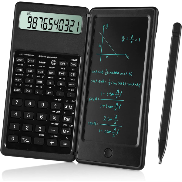 IC Vetenskapliga miniräknare opiskelijoille, 10-siffrig stor skärm, matematikkalkylaattori med anteckningsblock för gymnasiet och högskolan (svart)