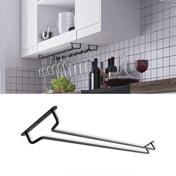 2 stk. Sort Vinglasstativ Under Skabet Vinglasholder Stemwarestativ Hængende Stemwareholder til Opbevaring Organizer Bar Tools Betterlifefg
