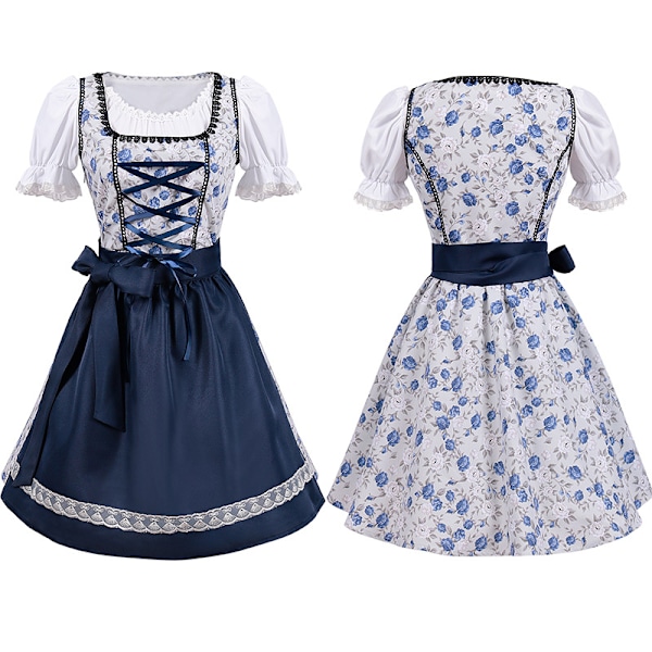 Oktoberfest Kostym Maskerad Kläder Cosplay Maid Kläder V-ringad Klänning Blå blå blue XXL