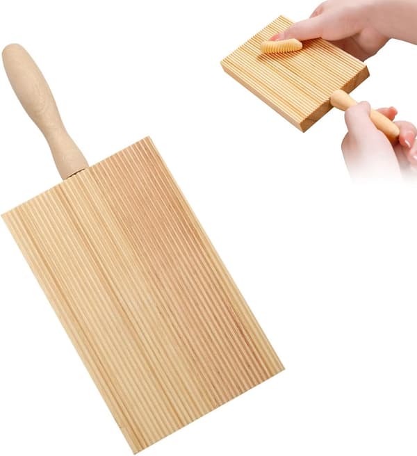 Gnocchi-brett i tre - 22*8,5 cm, med kjevle - Multifunksjonell pastamaskin - Brun