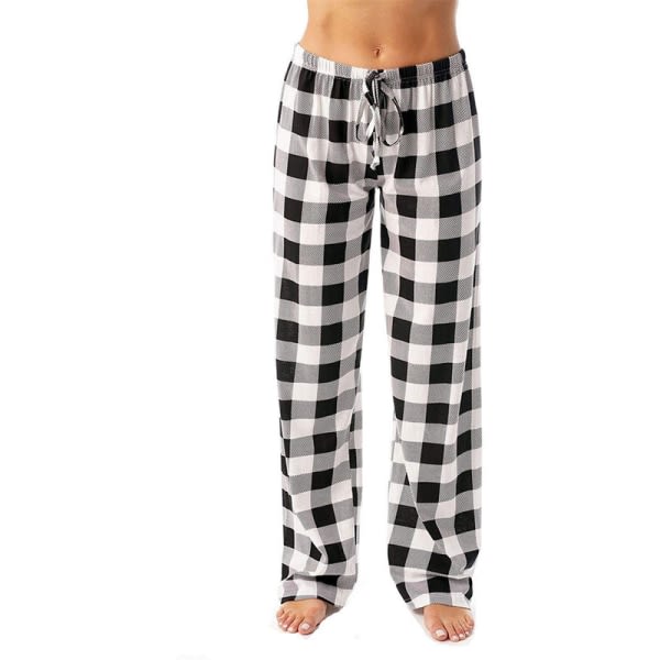 Långrutiga tighta pyjamaströjor for kvinder med fickor og sovkläder med dragsko Black&Gray 3XL