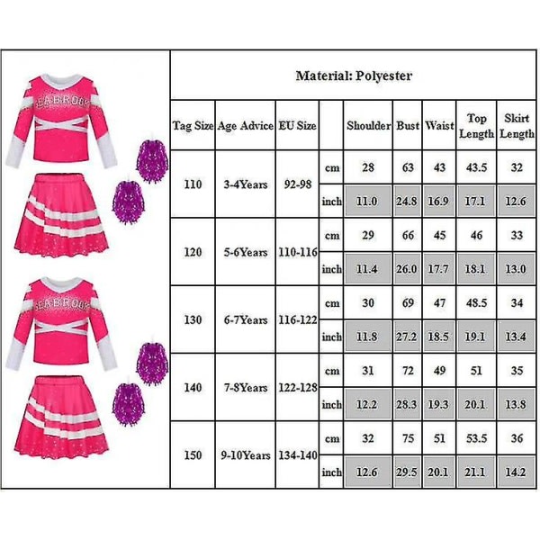 IC 3-10 år Barn Flickor Zombies 3 Cheerleader Outfit Cosplay Outfits Sæt Z CNMR 7-8 år