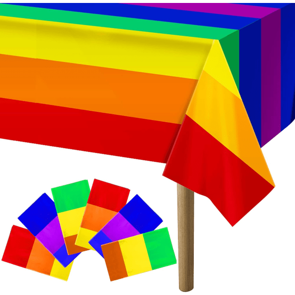 IC 6 forpackningar Regnbågsduk for engangsbrug-108 x 54 tum Regnbågetema Plast Vattentät duk-rektangulär Pride Rainbow duk