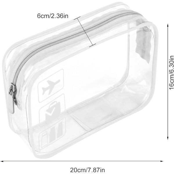 Transparent Necessär för Resor - Quart Storlek Godkänd för Vätskor i Kabinväska på Flygplatsen, Transparent Necessär (Vit)