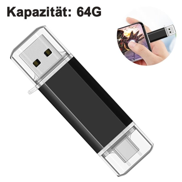 IC NOE USB -vähintään 64 Gt, dubbel flash-enhet 2-i-1