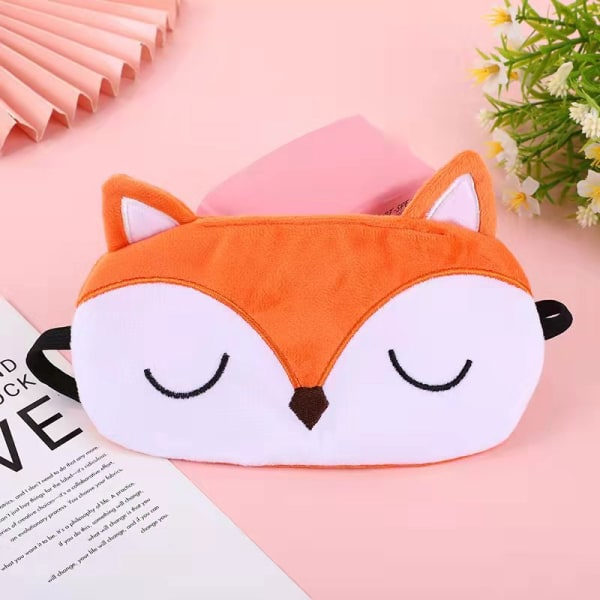 Ögonmask för sömn med söt räv i orange - 3D mjuk fluffig tecknad ögonmask för sömn, resor och andning - Barn och vuxna