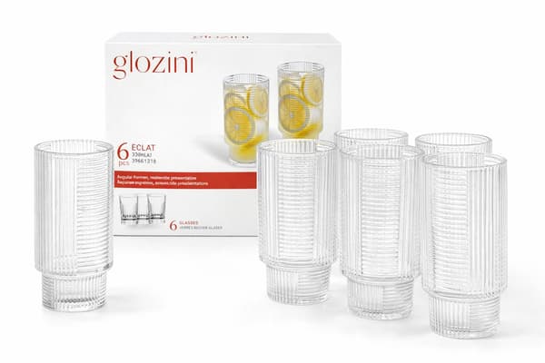 Glozini räfflade highball-glas set om 6, 330 ml stapelbara longdrinkglas för matcha latte, cocktails och vatten, matcha-grön