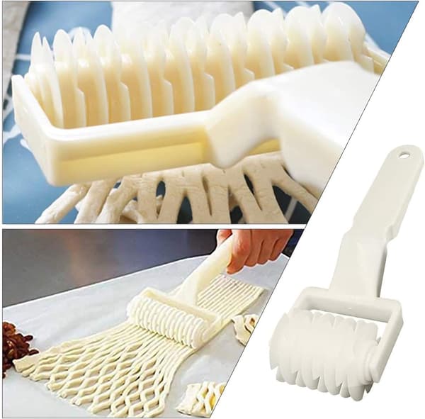 Deigrullekuttersett, 2-delt plastgitterkuttere med sklisikre håndtak for baking, hvit, 19,5 x 12 cm