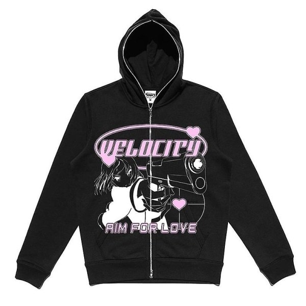 IC Y2k Zip Up Hoodie Anime Y2k Grafik Kvinna Goth Sweatshirt Sportrock Pullover Grunge Gothic Långärmad Oversized Hoodie Jacka CNMR Vit XL