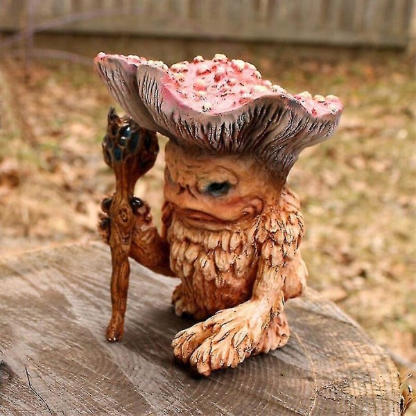 IC Havedekoration til haven Hjemindretning Tomter Svampemonster Elf Shaman Magiker Trollstatuette