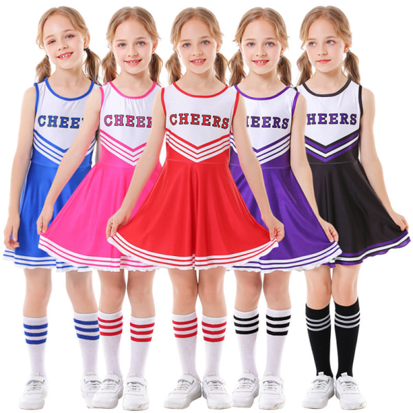 Kid's Girls School Party Cheerleader kostym Halloween musikalisk festklänning sininen 140cm
