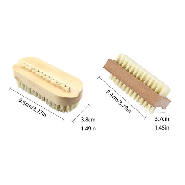 IC 2 stk bambus neglebørste, dobbeltsidet fast naturtræ sisal skrubbebørste til tæer og negle, rengøring af neglebørste