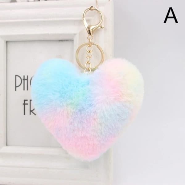 Fluffy Heart Shaped Keychain Key Chain Ring Keyring Ladies Bag Car Charm A A