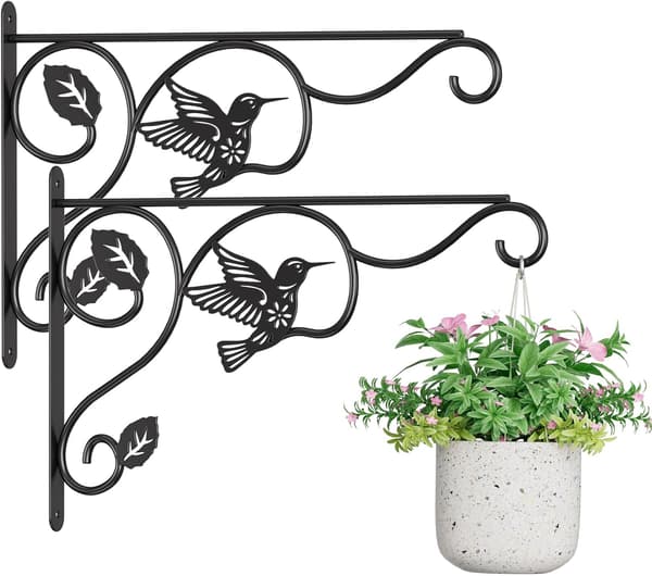 2 kpl kasviripustimia – linnulla – 30,5 cm – mustaa metallia