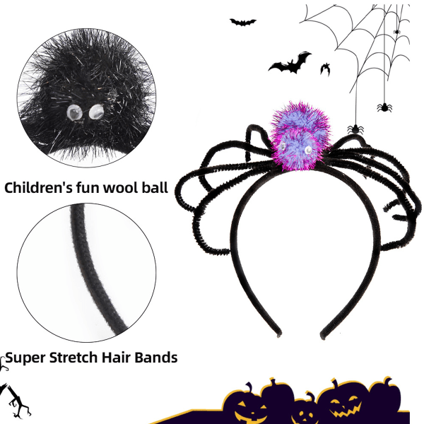 IC 2Pack Halloween Dräkt Spider Pannband Skrämma Spider Dress Up Purppura+Musta