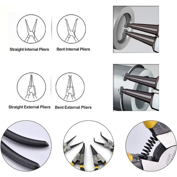 IC SNAP RING SET 4 DELAR SNAP RING SET INTERNA OCH EXTERN SNAP RING TÄNGSET RAK/VINKEL SPTS (7 tom SVART)
