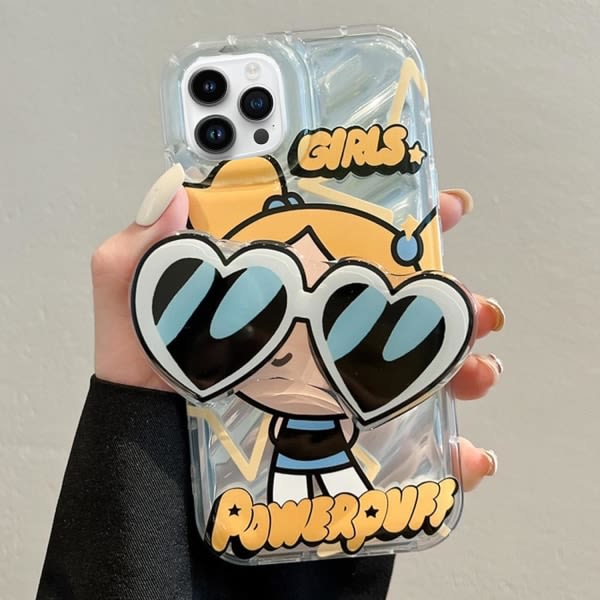 IC iPhone 12 Pro Max Sött Kawaii Cartoon-fodral Coola Solglasögon Formställ Fingergreppshållare Design för Kvinnor Flickor (Blå)