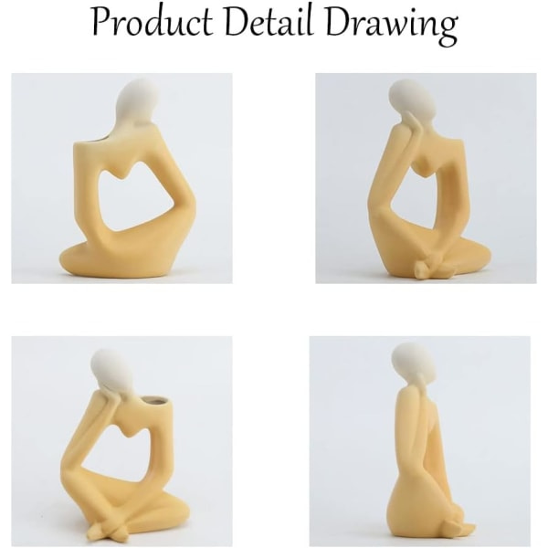 IC Keramisk gul tänkande vas staty, abstrakt figurvasdekoration, frostad design, abstrakt modern konstfigur för modern inredning