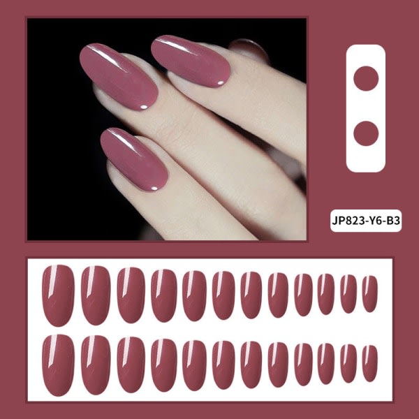 Falska naglar DIY Finger Cover Färdig produkt Ultra-Tunn Oval Solid Color Ljus vinröd