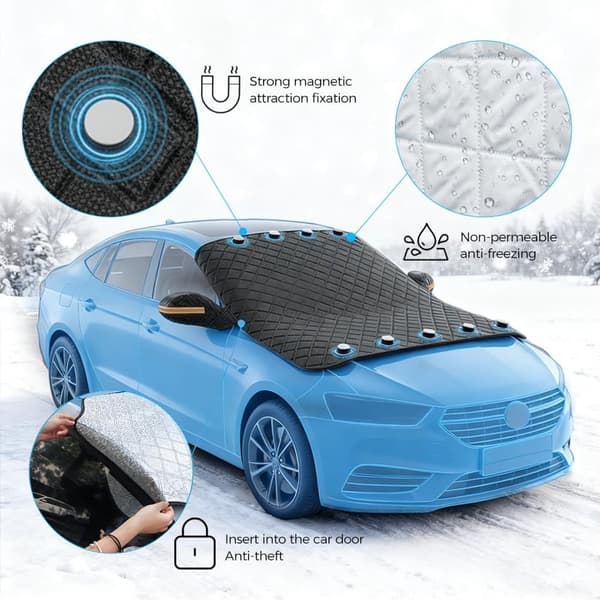 Magnetisk Forrudebetræk, Tre-lags Frost-, Sne- og Solbeskyttelse, Til de fleste biler, SUV'er og Hatchbacks, 145 x 110 cm