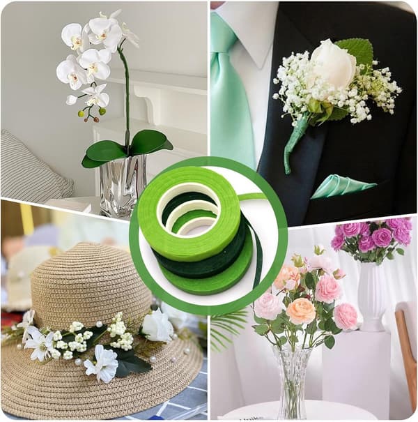 3 - ruller - blomstret - selvklebende - blomsterteip - innpakningsteip - blomsterhandler - grønn - blomstret - blomsterteip