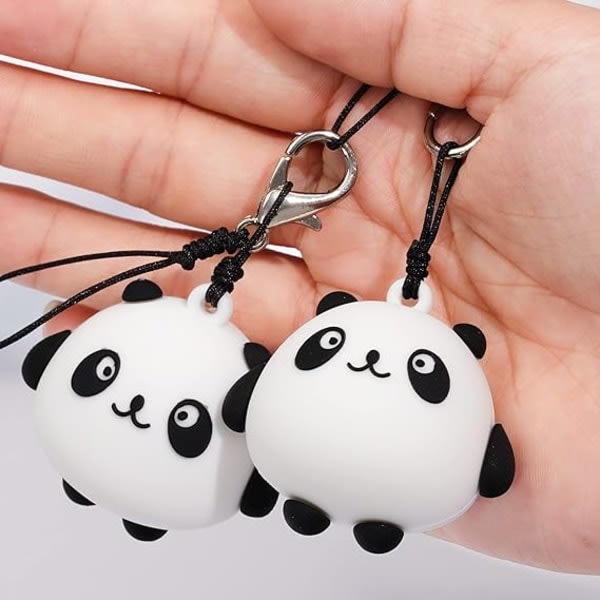 IC 2st parets telefonsnodd Handledsrem Anti-förlorad sjarm Panda tegnet nøkkelring Kawaii Akrylpärlor Nøkkelbånd for pojkar Flickor Svart