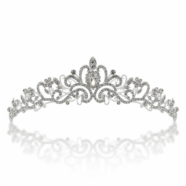 IC Bröllopskrona och tiara med kristaller för brudens hårtillbehör Silver Hart Tiara för kvinnor och flickor