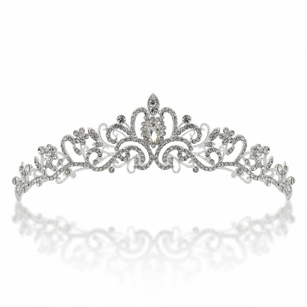 IC Bryllupskrone og tiara med krystaller for brudens hårtilbehør Sølv Hjerte Tiara for kvinner og jenter