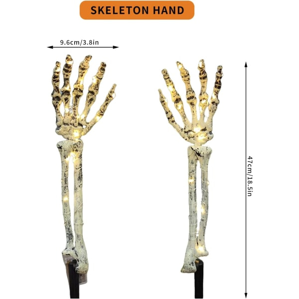 IC Halloween Utomhusdekorasjoner, sett med 2 opplyste skeletthender, 40 LED-lys, selvlysende dekorasjon for julfest, innendørs- og utendørsdekorasjon