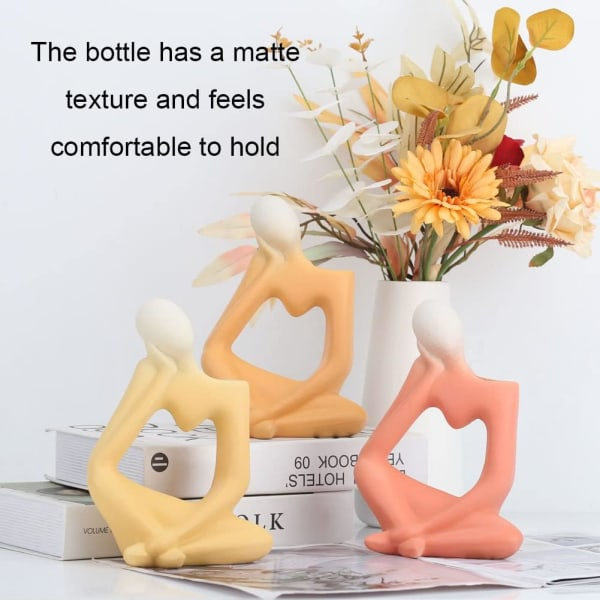 IC Keramisk gul tänkande vas staty, abstrakt figurvasdekoration, frostad design, abstrakt modern konstfigur för modern inredning