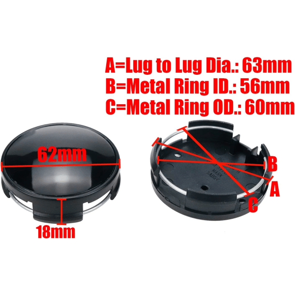 IC MKK 4 stk Plast Snap-in Type Hjul Center Cap 62mm Ydre