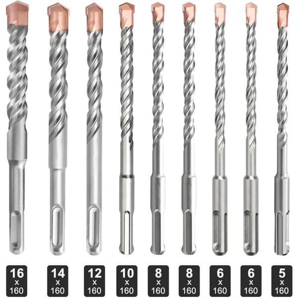 9 stk. SDS Plus bor-sæt (5 mm-16 mm), SDS murbor til beton, mursten, cement, sten og murværk