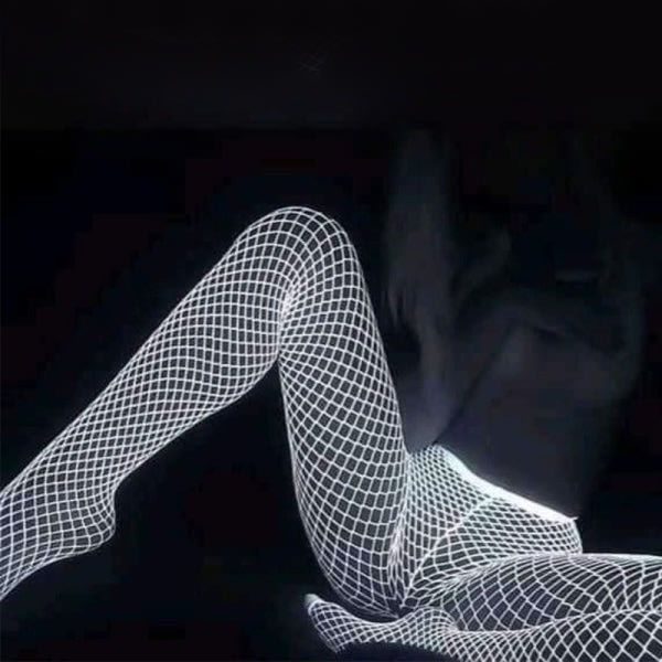 Kvinnor självlysande nätstrumpor Glow in the Dark Strumpbyxor Sock White