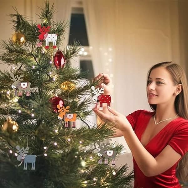Jultræspynt 6 stk Træ Julpynt, Chr IC