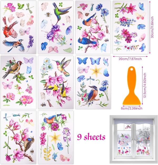 Window Stickers - Static - Home Decor - Kitchen Window Stickers - Self-Adhesive - Bird Window Stickers