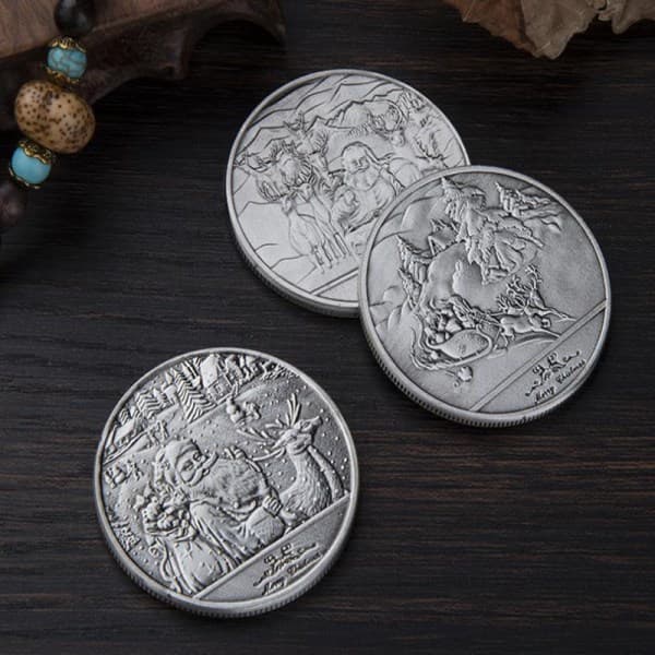 IC 5 stk farvede julemandens minde-mønter Souvenir C Sølv 5pcs