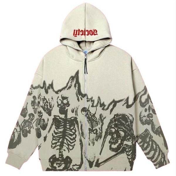 IC Herr Anime Skull Hupparit Dam Vintage Gothic Vetoketju Streetwear harmaa M