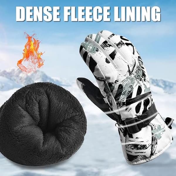 Skihandsker, varme vandtætte polyester touchskærm med greb, til skiløb, cykling, vandreture og kørsel, råhvid, medium
