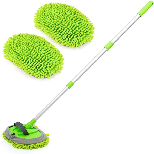IC 2-i-1 Chenille Mikrofiber Biltvask Moppehode med Langt Aluminiumhåndtak, Justerbar Biltvask Riperfri Rengjøring