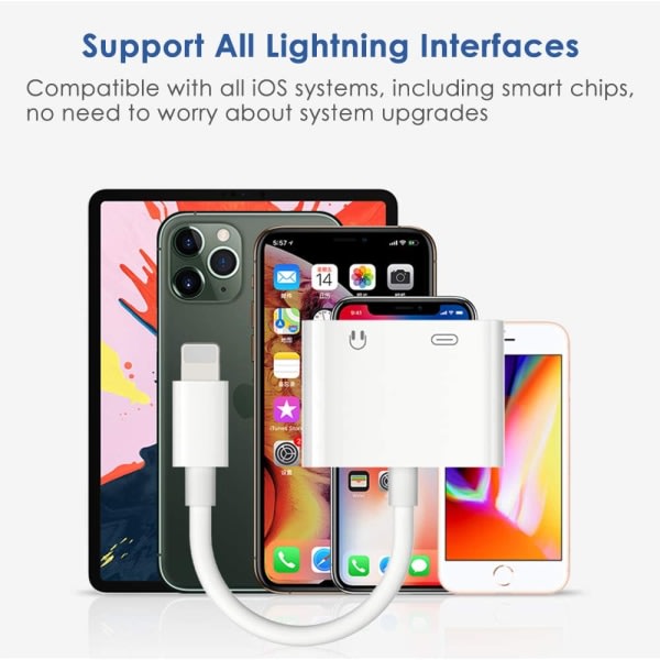 IC Apple 8 Dubbel Adapter Lightning + 3,5 mm Överföringskabel Laddning
