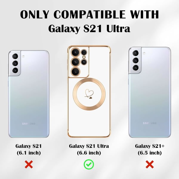 IC- case för Samsung Galaxy S21 Ultra 5G MagSafe, flickor Kvinnor Söt Kärlek Hjärta Mönsterplätering Edge Silikon för Samsung Galaxy S25 Ultra-Black