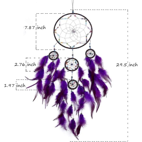 IG Stor Drömfångare Macrame Boho Vägghängande Dekor Vävd Lila