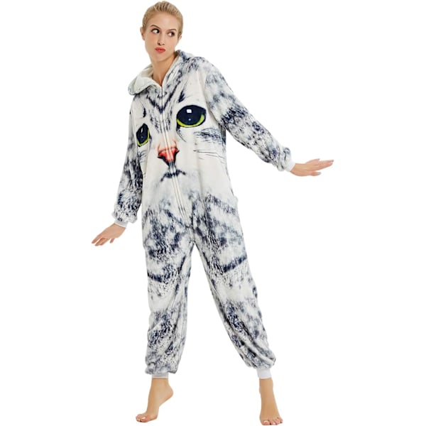 Voksen Unisex Jumpsuit Kostume Dyrekostume Tapdans Kostume Pyjamas Hoodie Nattøj Rollespil Tegneserie 3D Pyjamas Karneval Jul Halloween B- 3D cat S