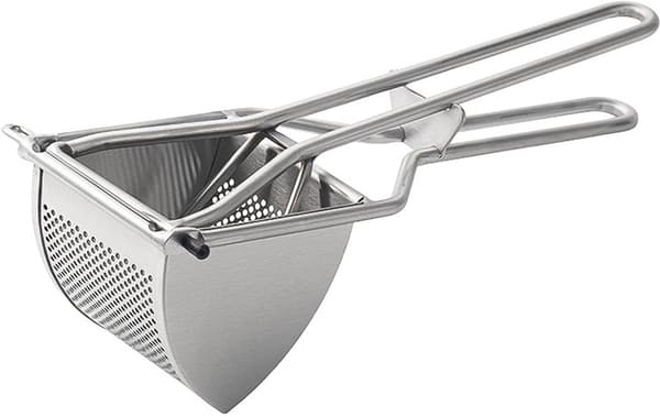 Potetpresse, Multifunksjonell Mosestamper i Rustfritt Stål for Poteter, Gresskar, Babymat og Fruktpuréer, Sølv, 12 cm