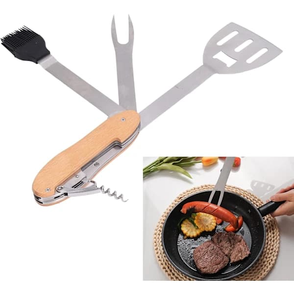 5-i-1 BBQ Grillverktøysett Sammenleggbart Bærbart Multiverktøy i Rustfritt Stål for Camping, Piknik og Hagegrilling