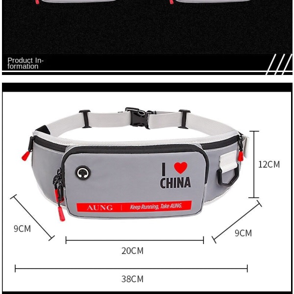 Fanny Pack Löpbälte Midjeväska Organizer Reflekterande Multifunktionell Vattentät Gray Less than 8 inches