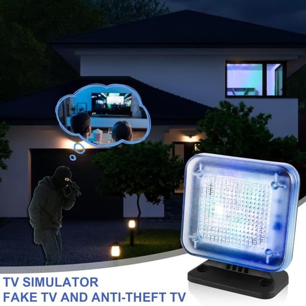 Dummy TV-simulator med 12 LED'er, 3 programmer, timer, energibesparende tyverisikring, kompatibel med Philips, inkluderer strømadapter