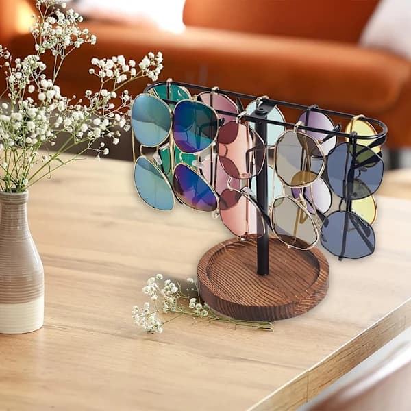 Træ Solbrille Organizer Stativ 10 Par Brilleholder Rack til Skrivebord Soveværelse