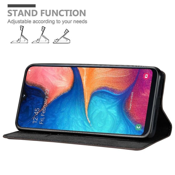 Samsung Galaxy A10e / A20e -kotelo - jalustatoiminnolla ja korttipaikalla COFFEE BROWN Galaxy A10e / A20e
